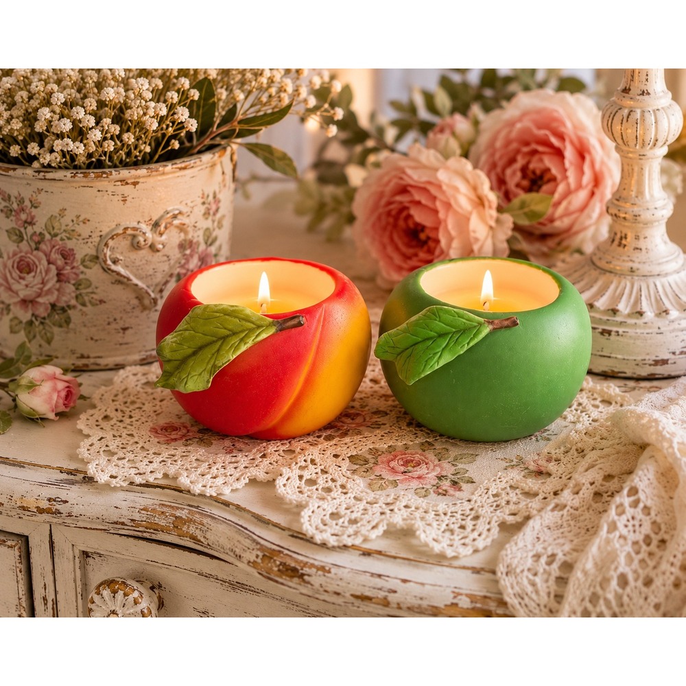 PartyLite Fruit Tea Light Candle Holders Set Red Peach Green Apple Matte Finish